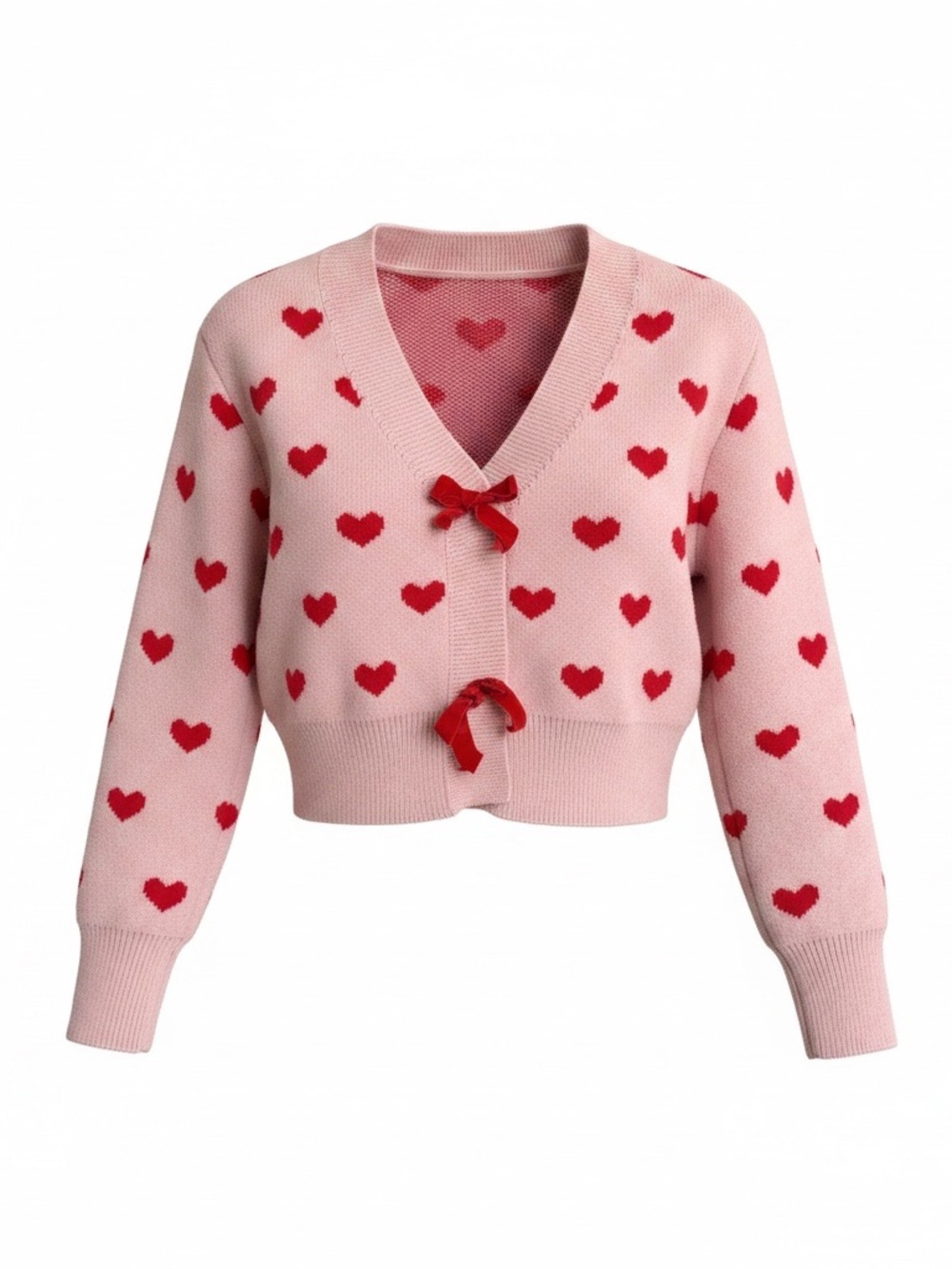 Pink Heart Knit Cardigan Sweater